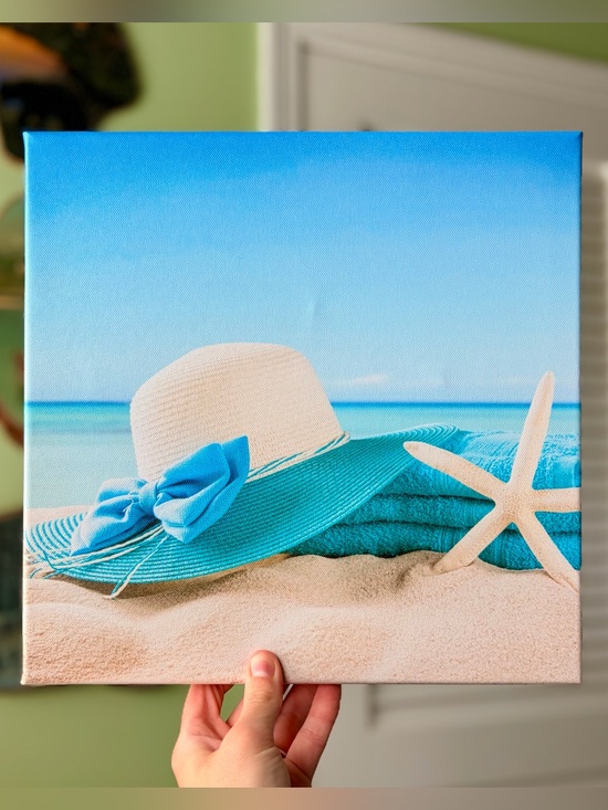 Other - Nautical Beach Starfish Sun Hat Turquoise Beach Wall Art Canvas - Home Accents